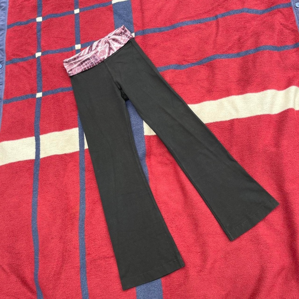 Hard Tail Forever Roll Down Y2K Flare tie dye purple Yoga Pants black stretchy